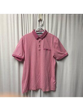 Ted Baker London Golf Polo Shirt Mens Size 4 Large Pink Geometric Short Sleeve